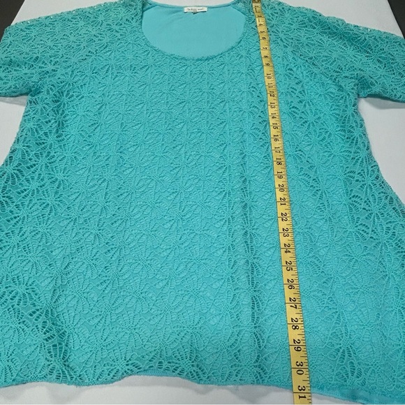 Indigo Soul Tunic Top 3X Pullover 3/4 Sleeve Textured Lace Shark Bite Hem - Picture 8 of 10